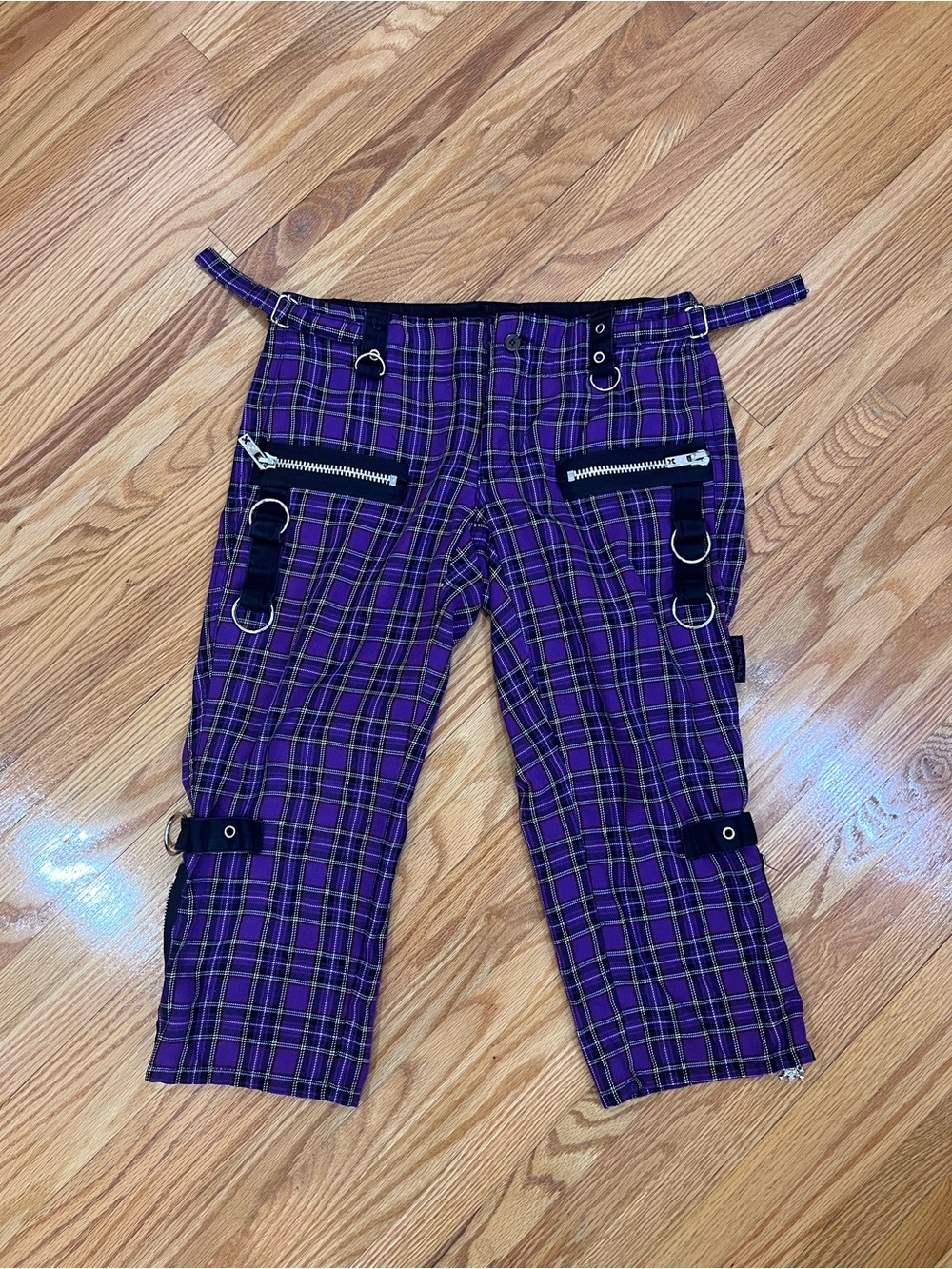 Tripp NYC Purple Plaid Cargo Pants with Zippers & Ring Hardware